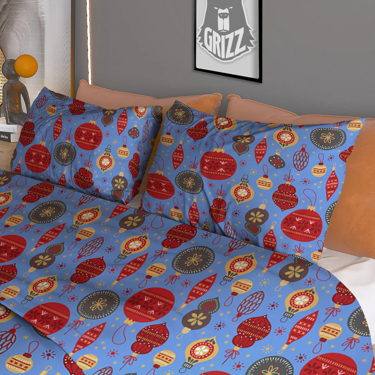 Baubles Christmas Print Pattern Duvet Cover Bedding Set - Image 3
