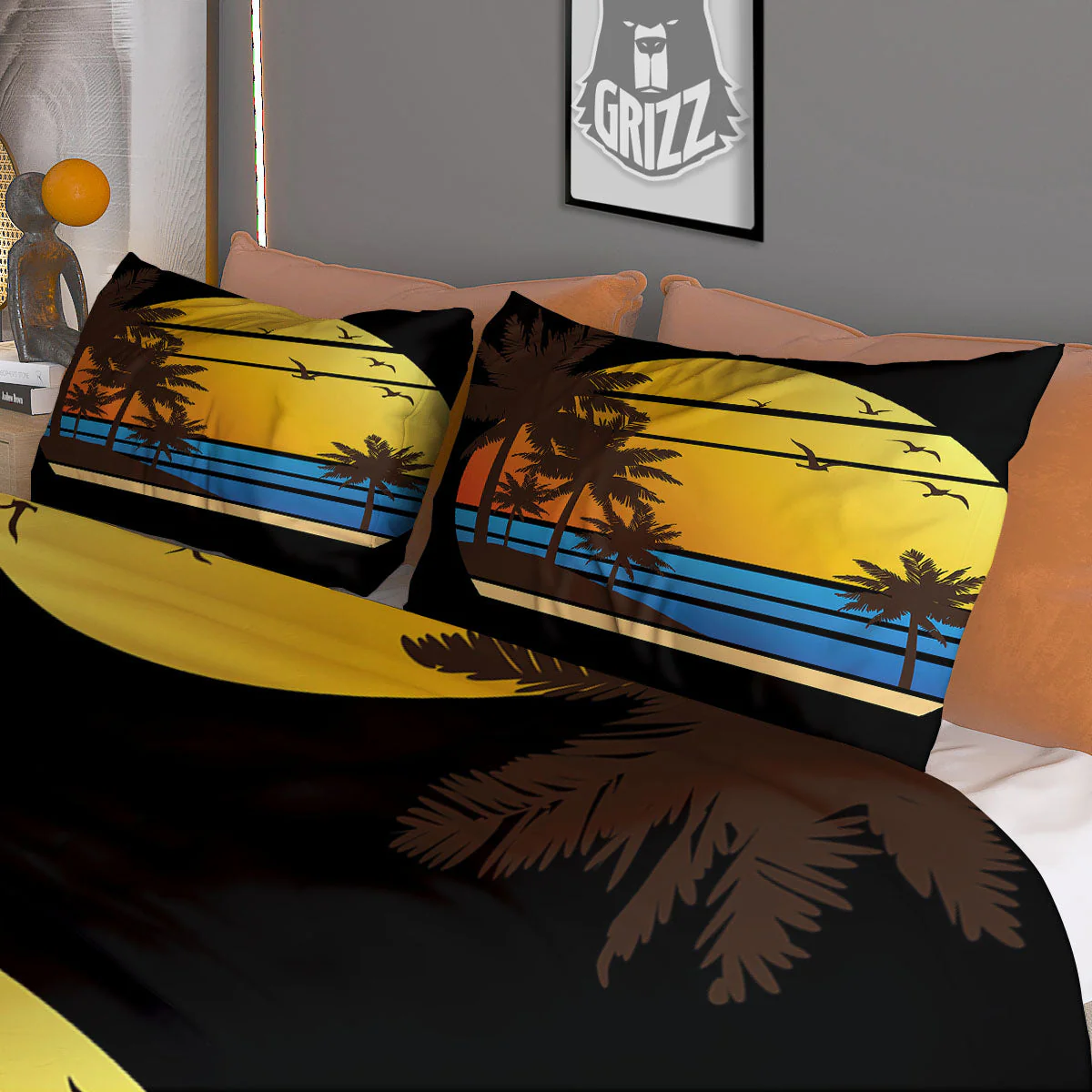 Beach Sunset Palm Tree Print Duvet Cover Bedding Set - Image 3