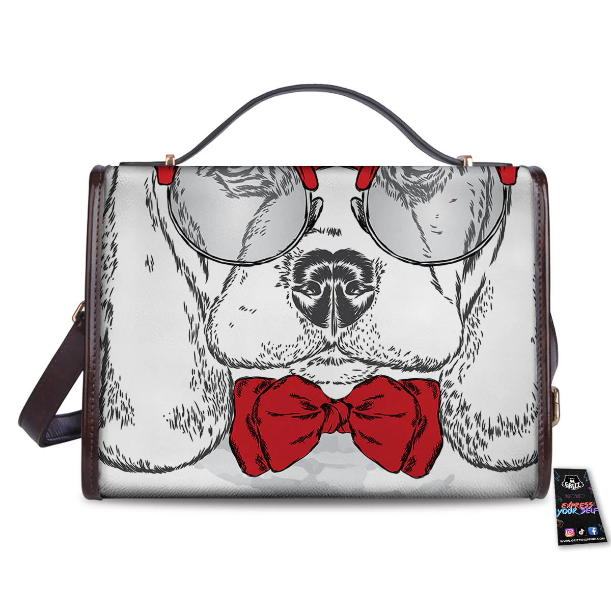 Beagle With Glasses Hipster Print Women's Satchel Bag - Image 2