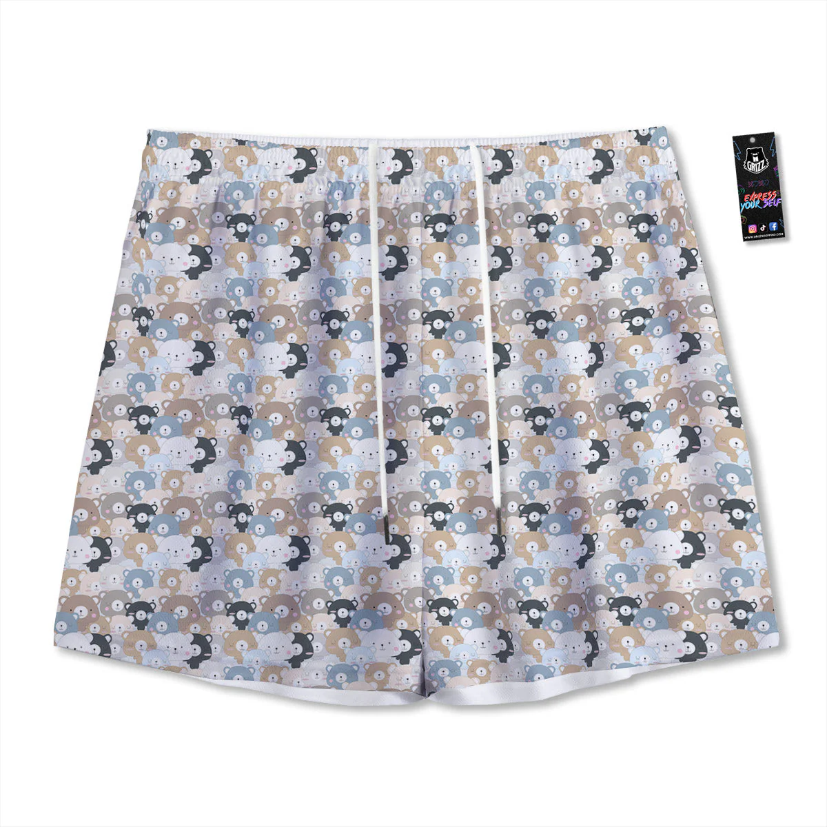 Bear Cute Print Pattern Mesh Shorts