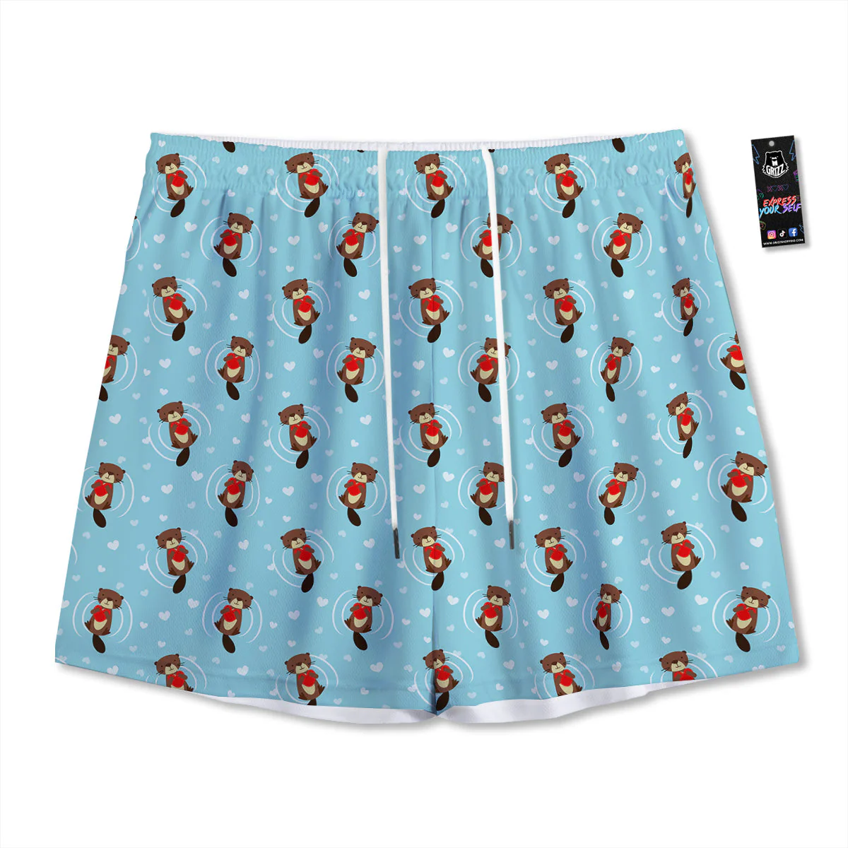 Beaver And Heart Print Pattern Mesh Shorts