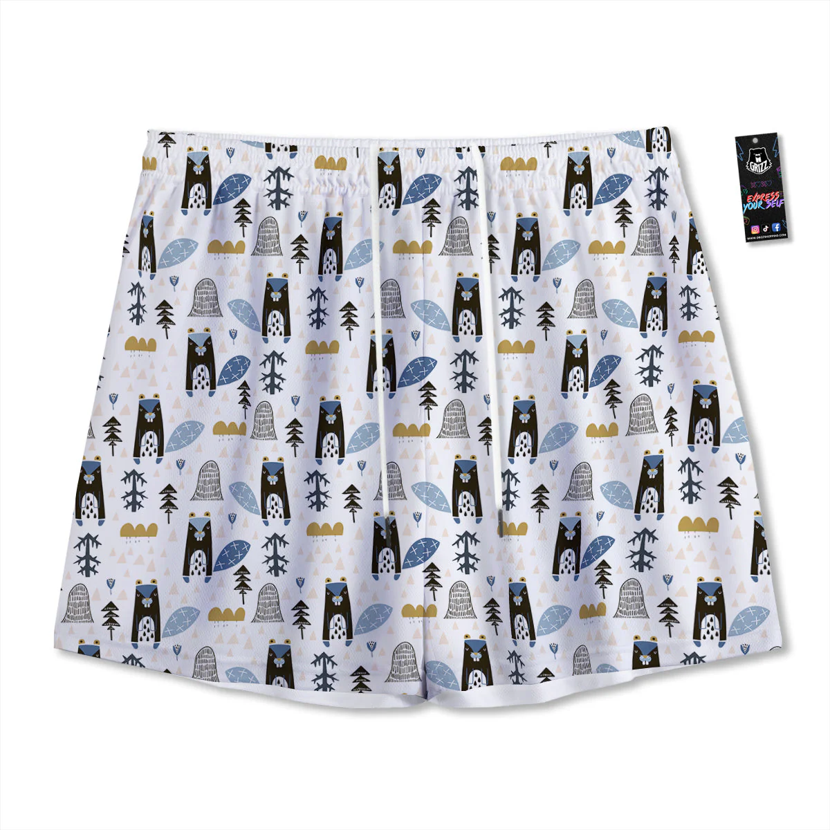 Beaver Cartoon Print Pattern Mesh Shorts