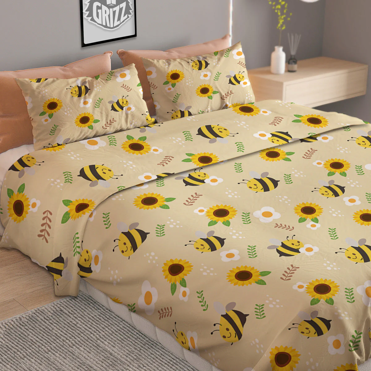 Bee Cute Cartoon Print Pattern Duvet Cover Bedding Set - Image 2