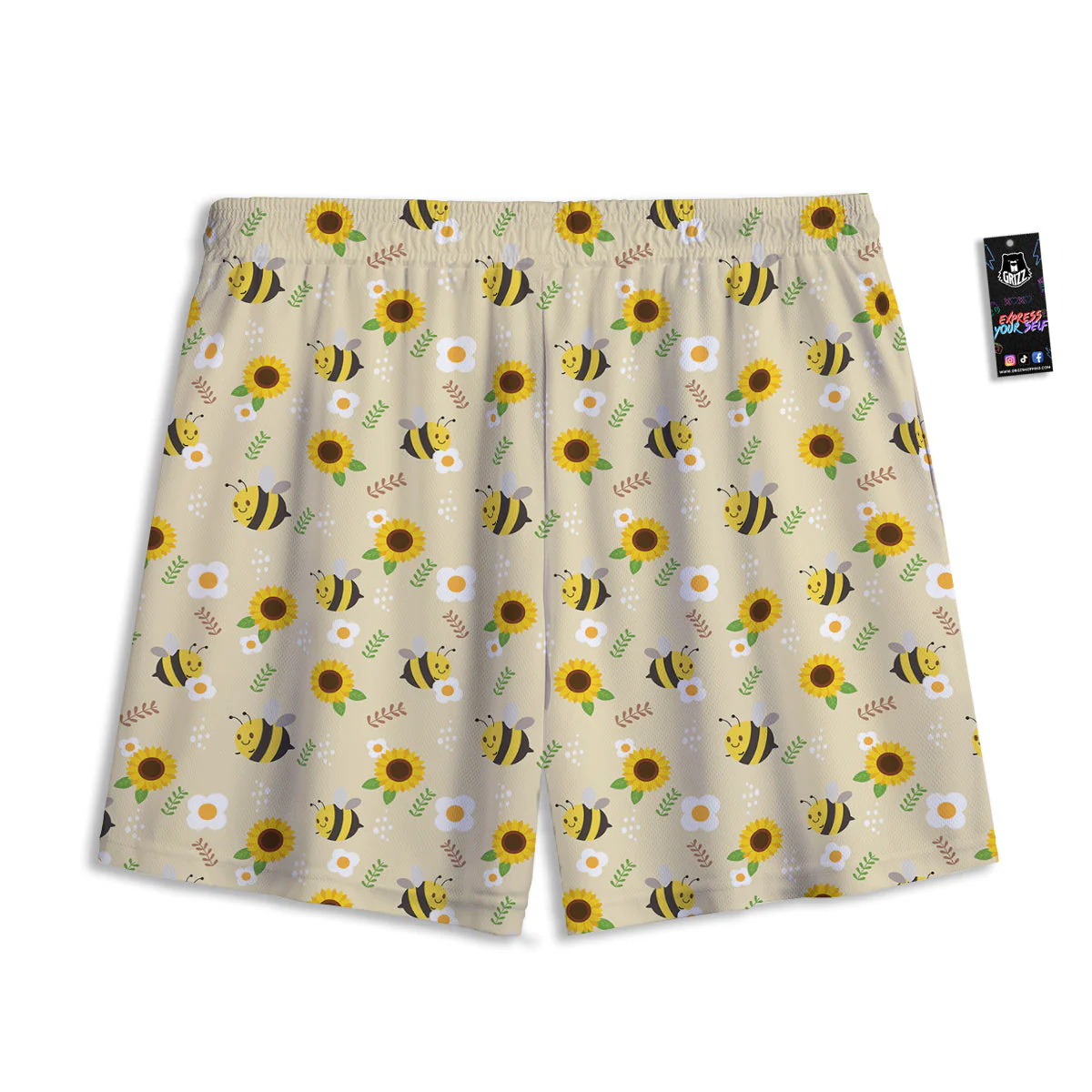 Bee Cute Cartoon Print Pattern Mesh Shorts - Image 2