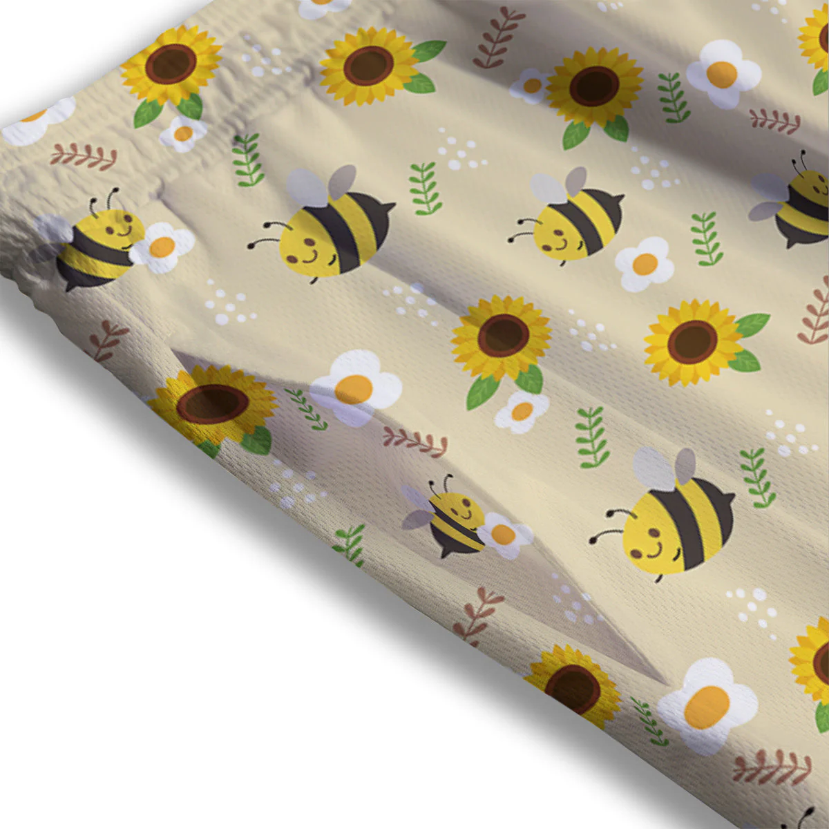 Bee Cute Cartoon Print Pattern Mesh Shorts - Image 3