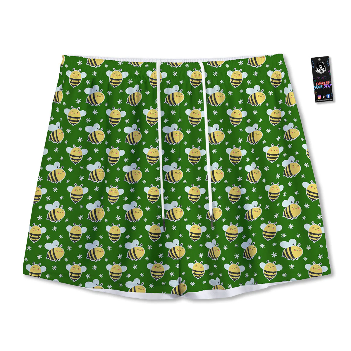 Bee Cute Honey Print Pattern Mesh Shorts