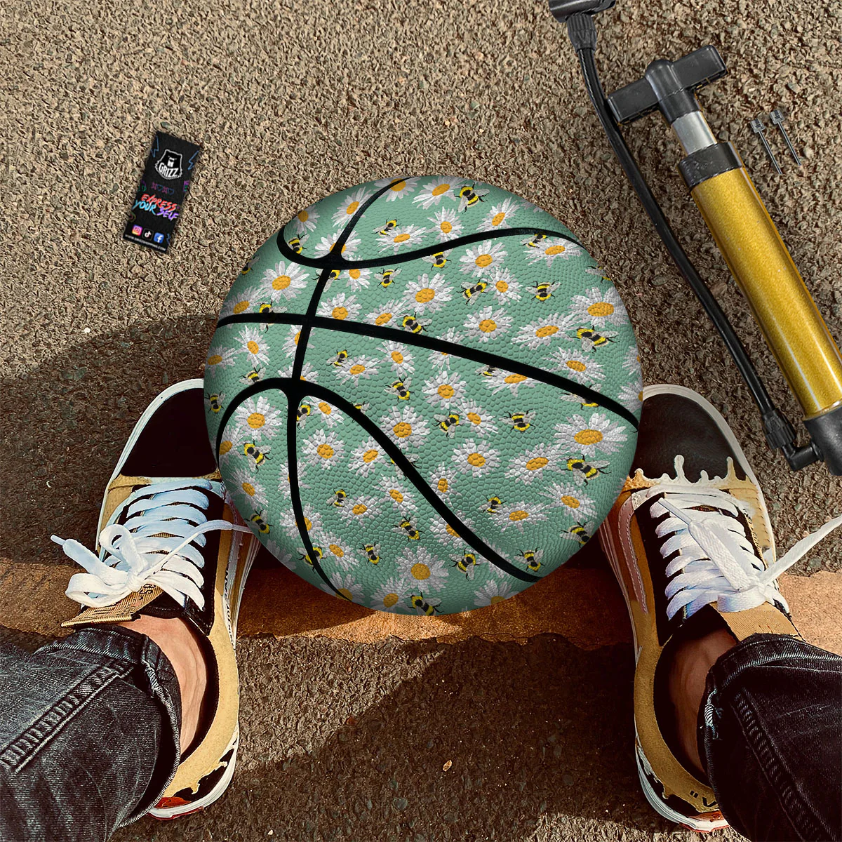 Bee Flower Print Pattern Basketball - Image 2