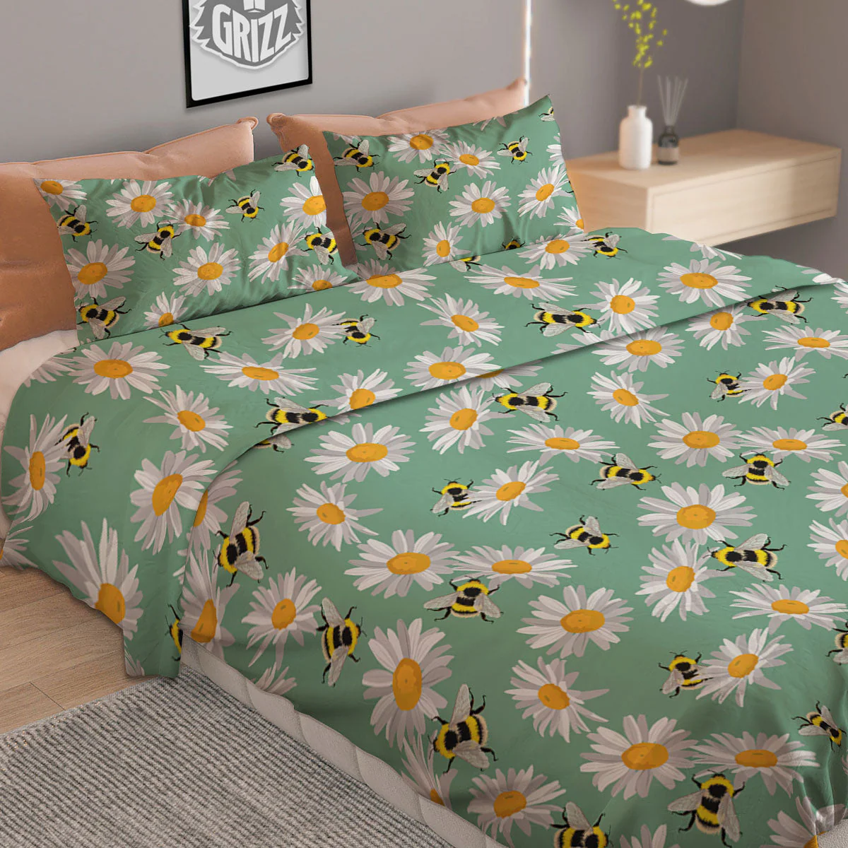 Bee Flower Print Pattern Duvet Cover Bedding Set - Image 2