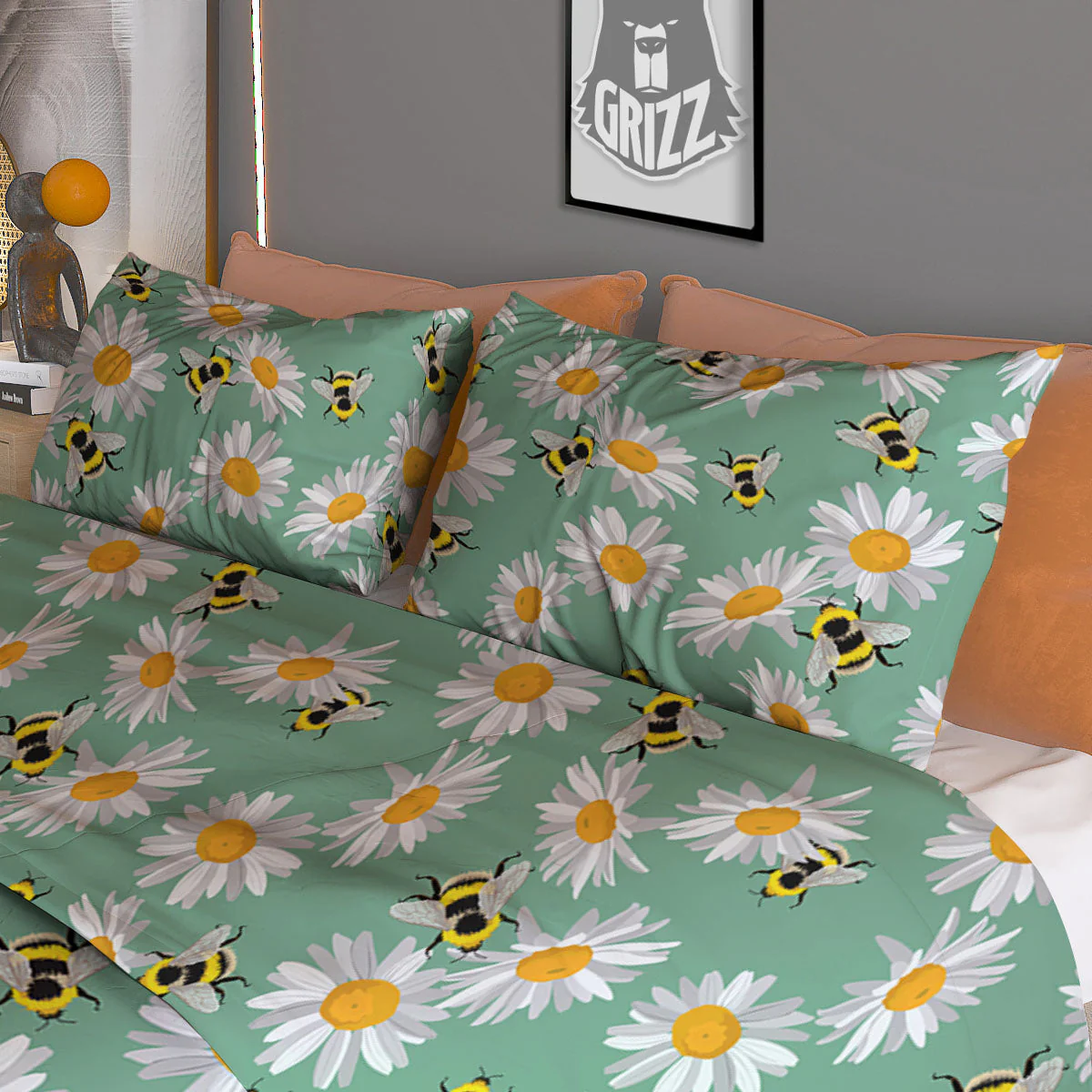 Bee Flower Print Pattern Duvet Cover Bedding Set - Image 3