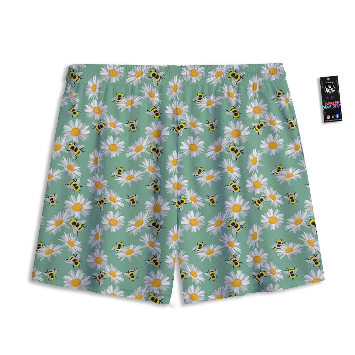Bee Flower Print Pattern Mesh Shorts - Image 2