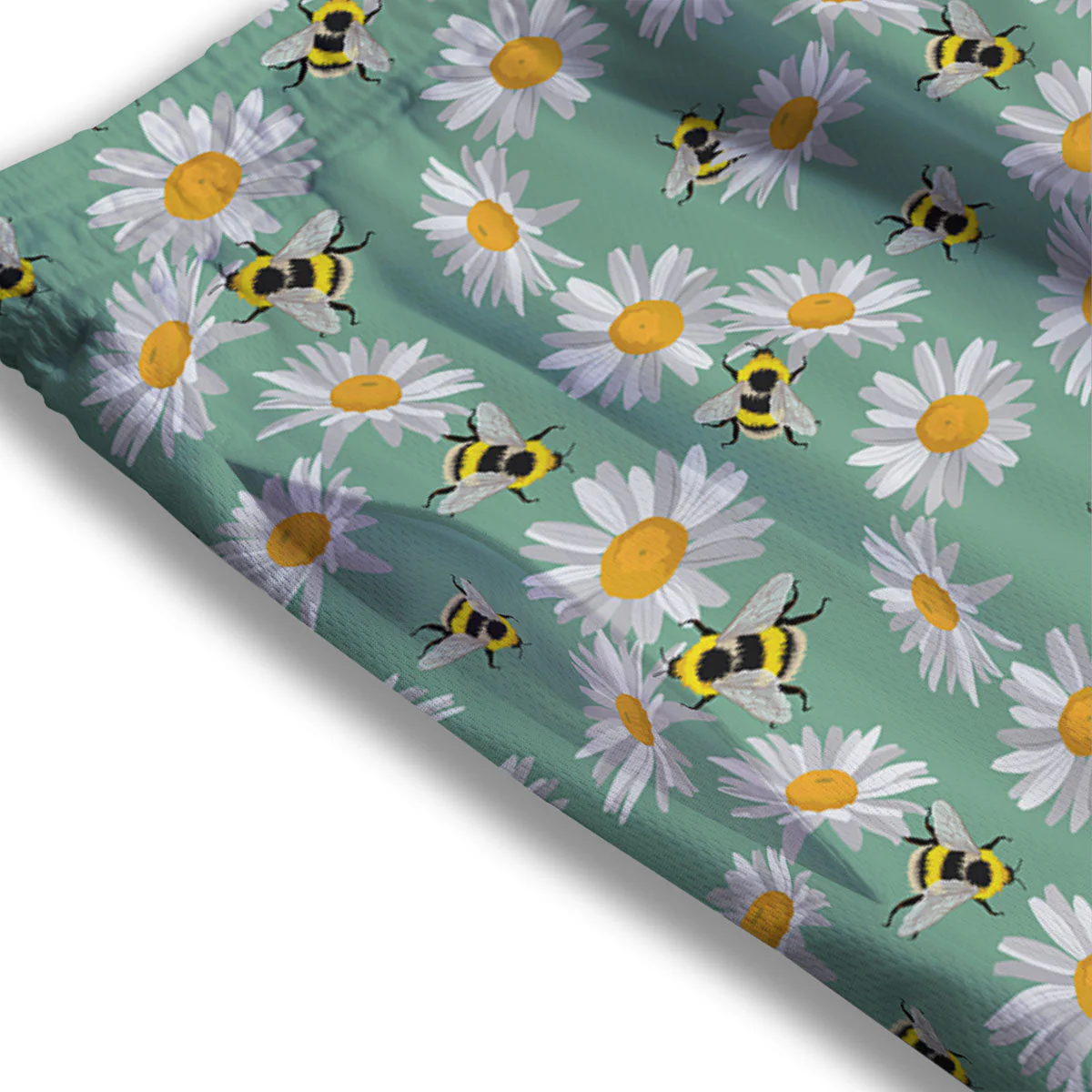 Bee Flower Print Pattern Mesh Shorts - Image 3
