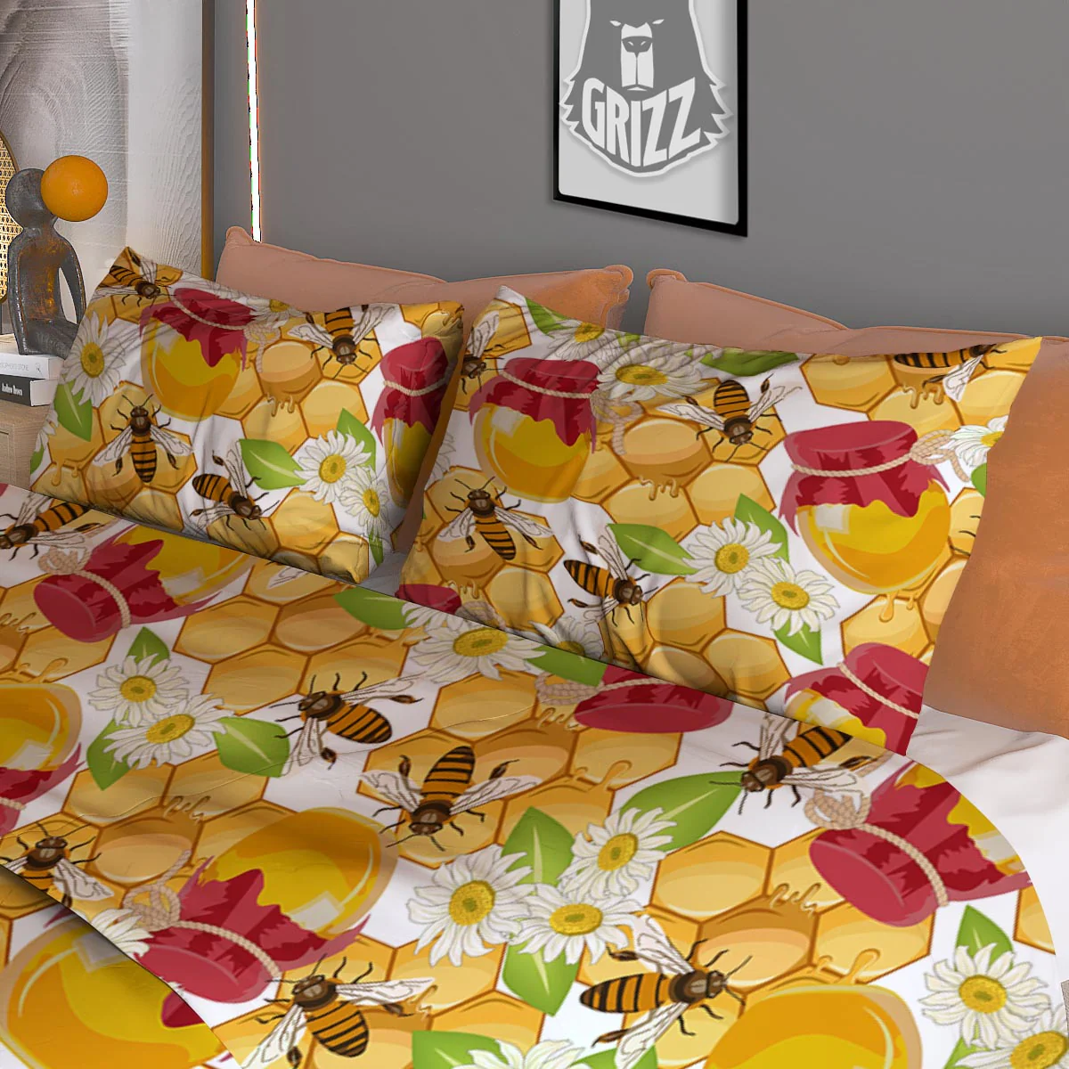 Bee Hive Sweet Honey Print Pattern Duvet Cover Bedding Set - Image 3