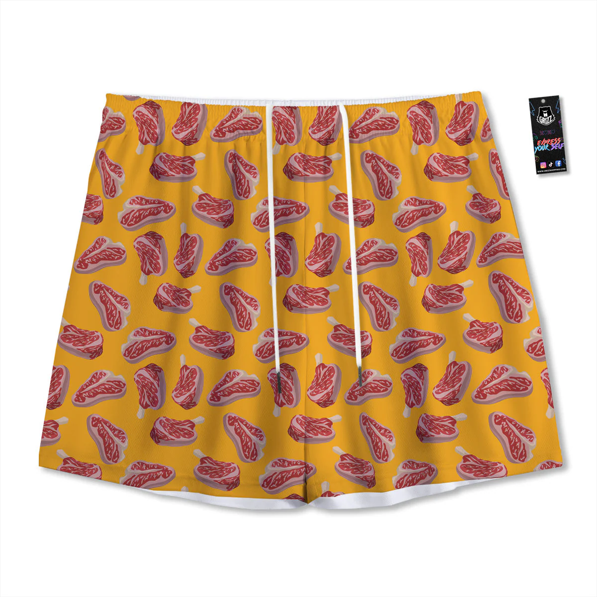 Beef Meat Steak Print Pattern Mesh Shorts