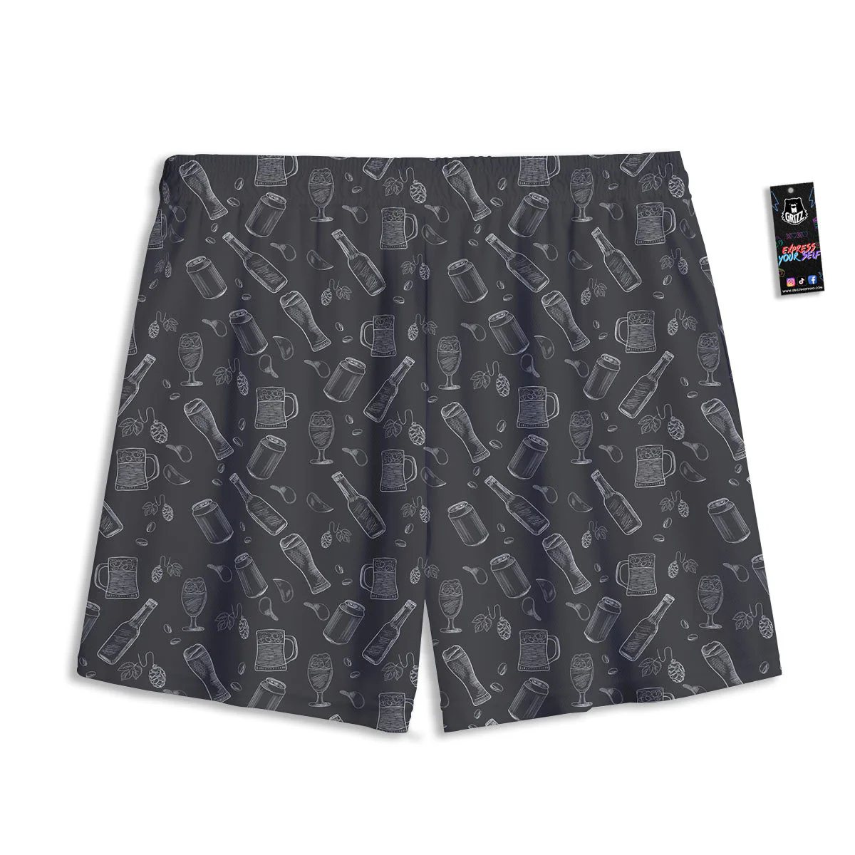 Beer White And Black Print Pattern Mesh Shorts - Image 2