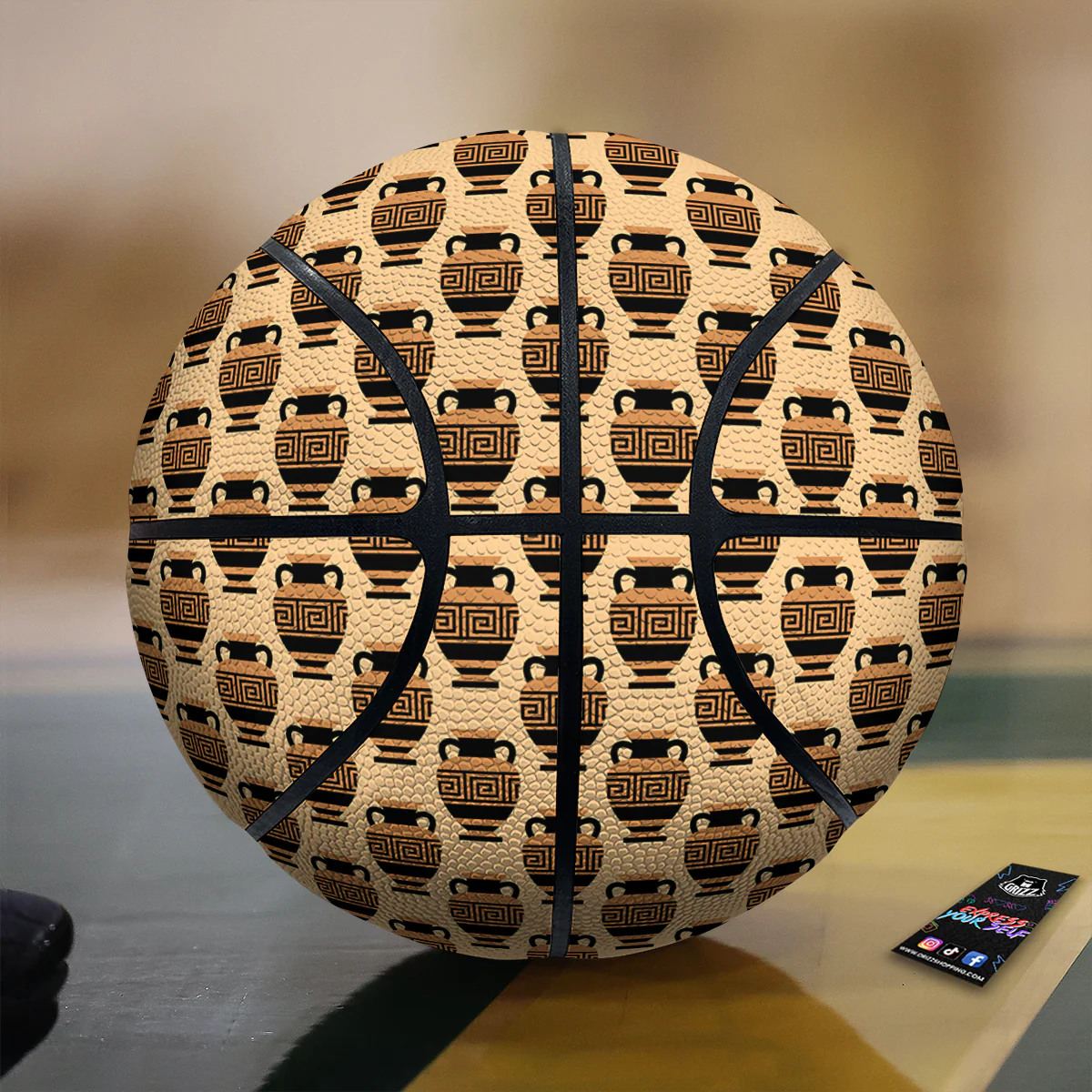 Beige Amphora Greek Print Pattern Basketball