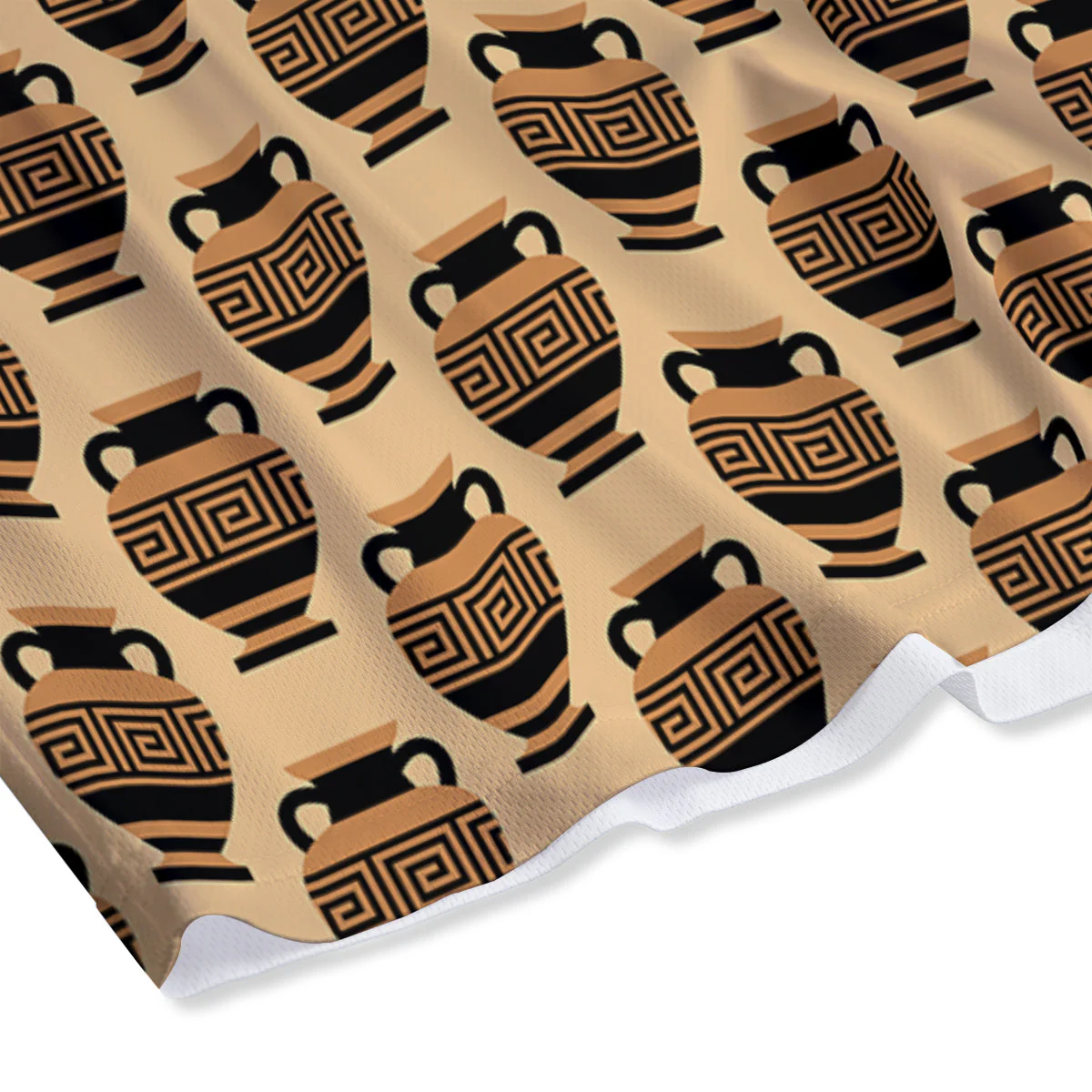 Beige Amphora Greek Print Pattern Mesh Shorts - Image 4