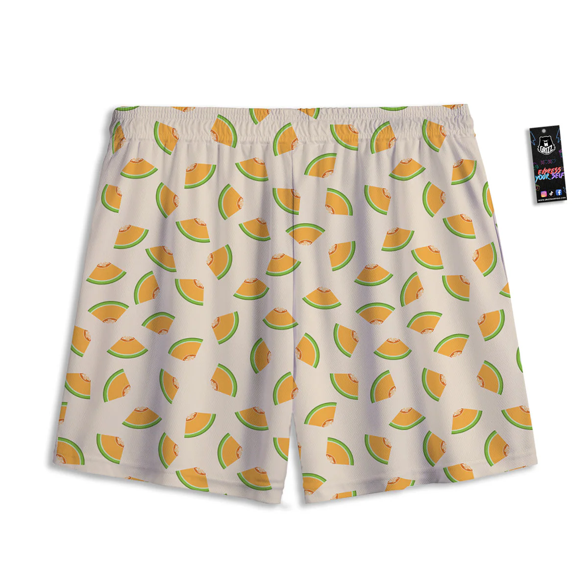 Beige And Melon Print Pattern Mesh Shorts - Image 2