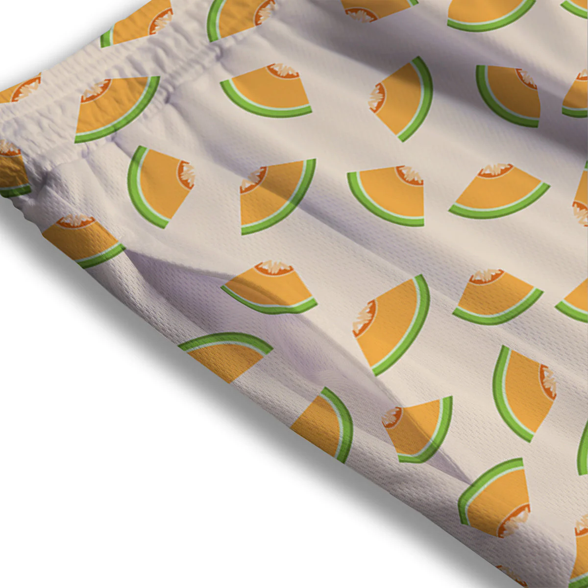 Beige And Melon Print Pattern Mesh Shorts - Image 3