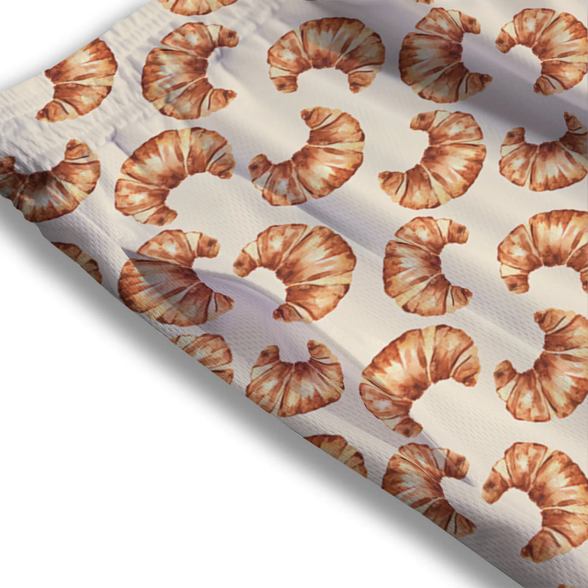 Beige Croissant Watercolor Print Pattern Mesh Shorts - Image 3