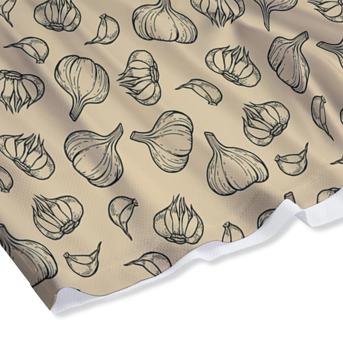 Beige Drawing Garlic Print Pattern Mesh Shorts - Image 4