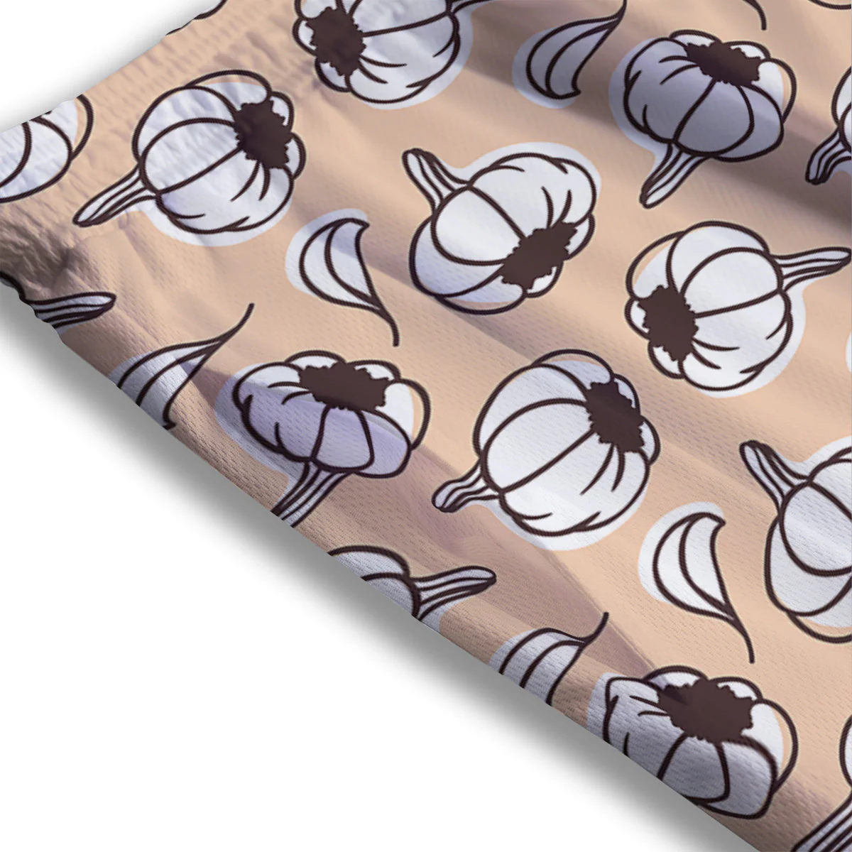 Beige Garlic Print Pattern Mesh Shorts - Image 3