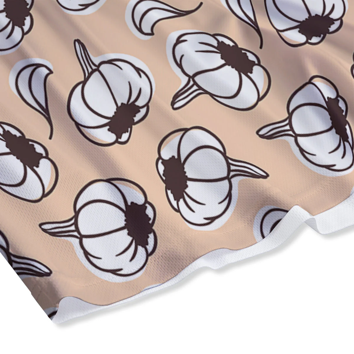 Beige Garlic Print Pattern Mesh Shorts - Image 4