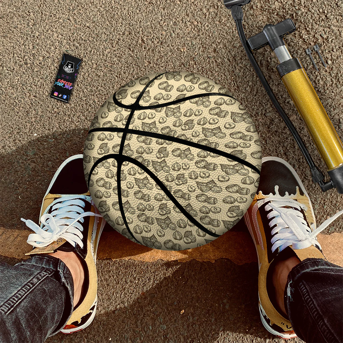 Beige Hazelnuts Print Pattern Basketball - Image 2