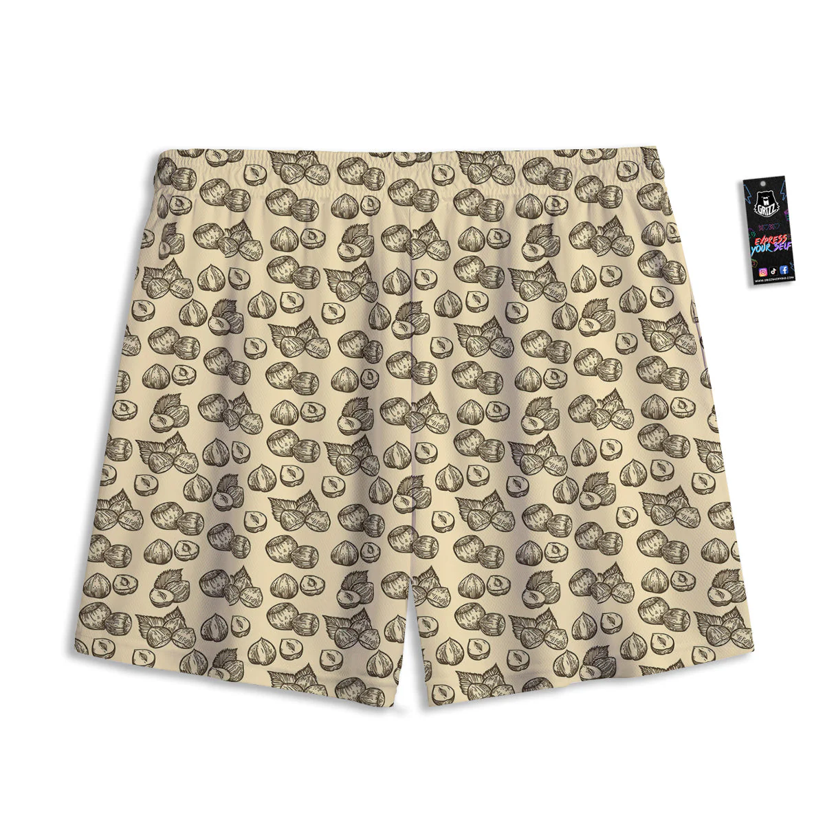Beige Hazelnuts Print Pattern Mesh Shorts - Image 2
