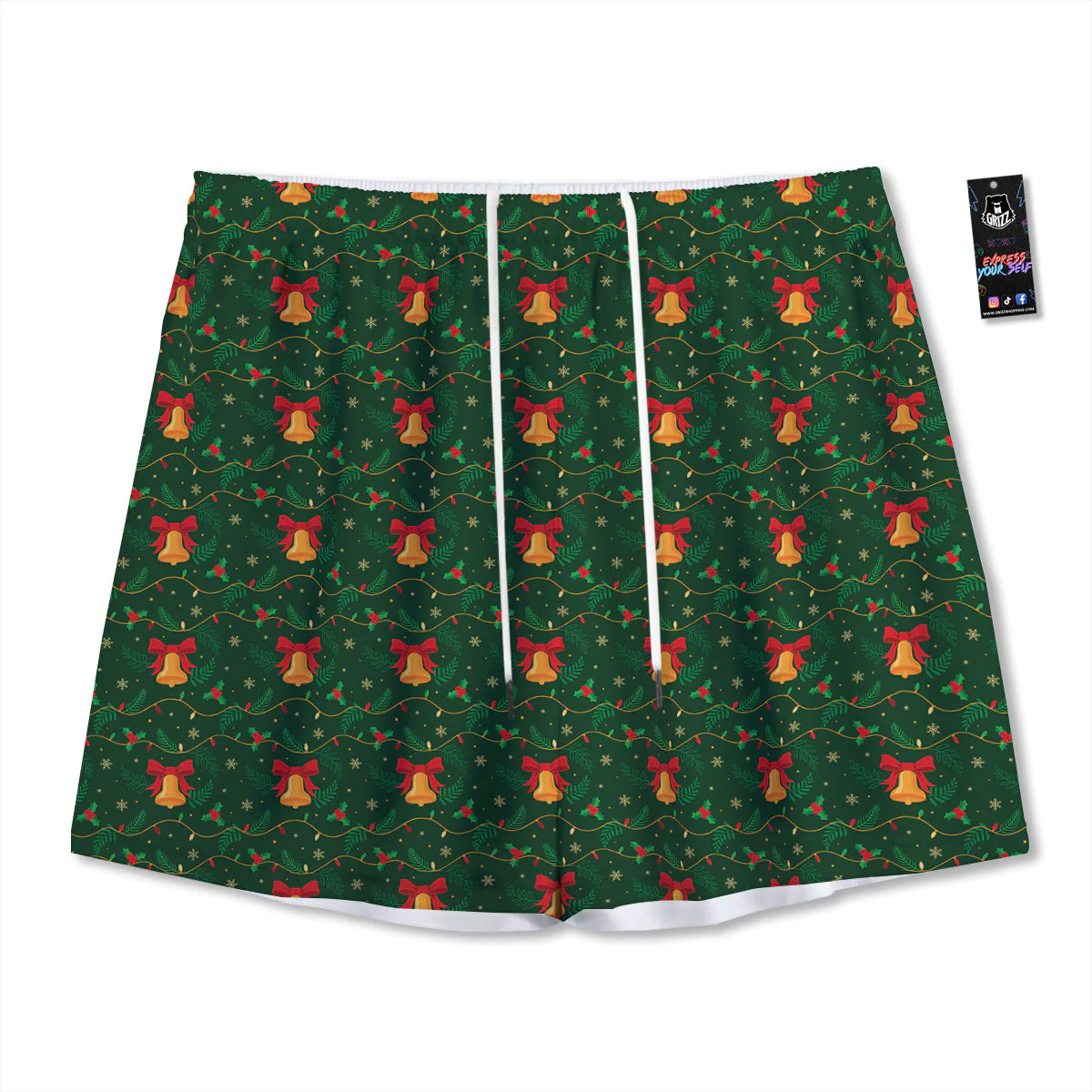 Bell Cute Christmas Print Pattern Mesh Shorts