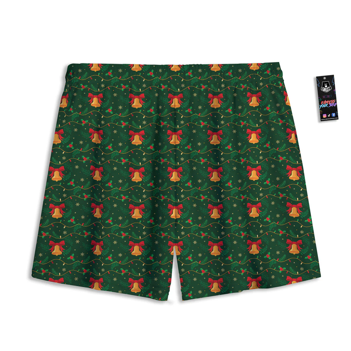 Bell Cute Christmas Print Pattern Mesh Shorts - Image 2