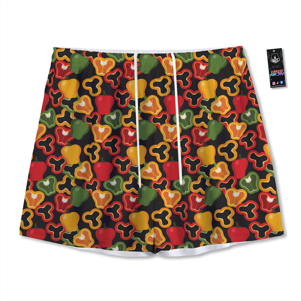 Bell Pepper Black Print Pattern Mesh Shorts