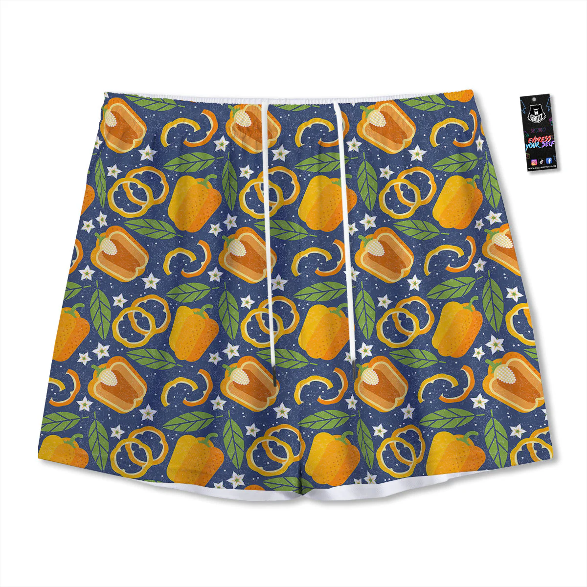 Bell Pepper Leaf Print Pattern Mesh Shorts