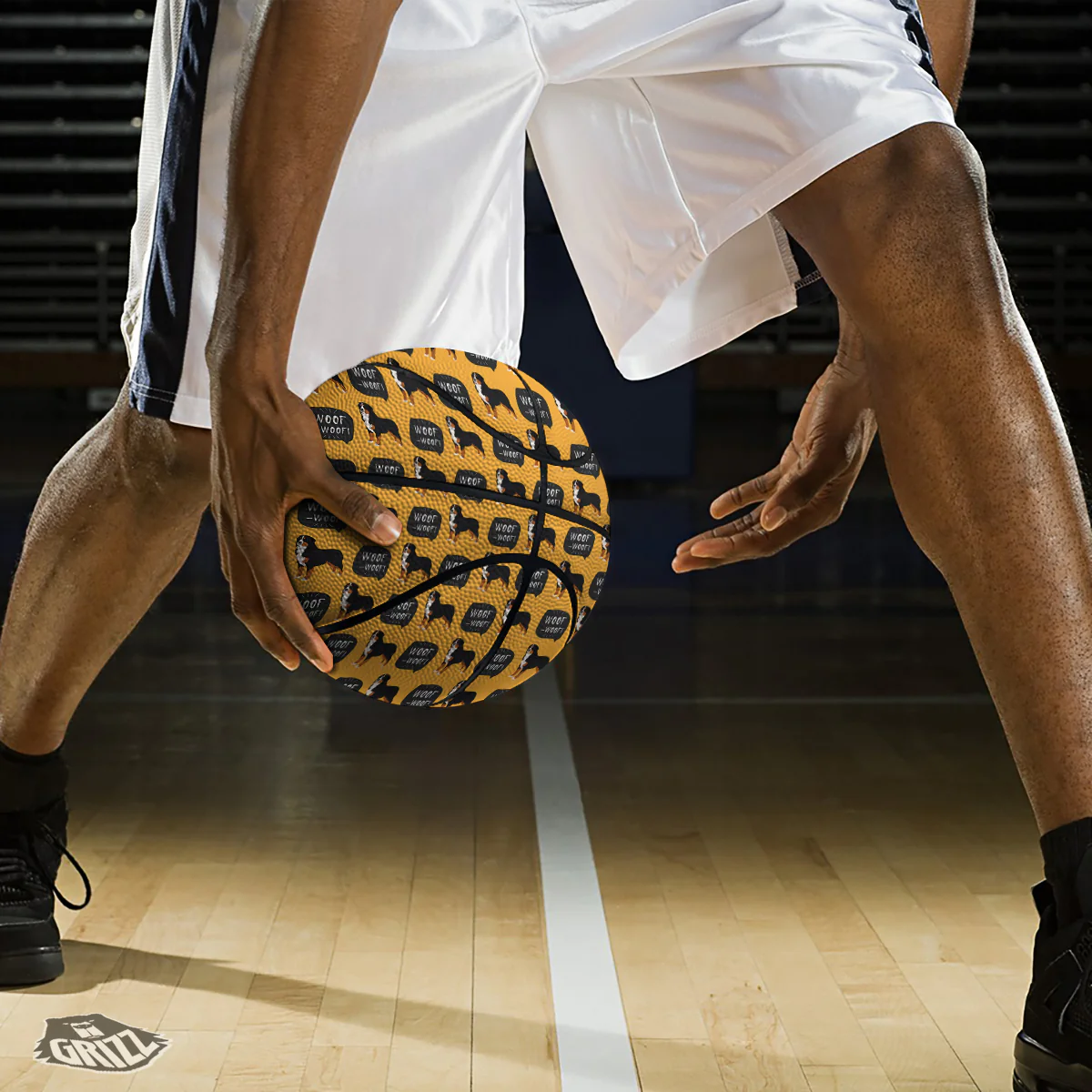 Bernese Yellow Woof Woof Print Pattern Basketball - Image 3