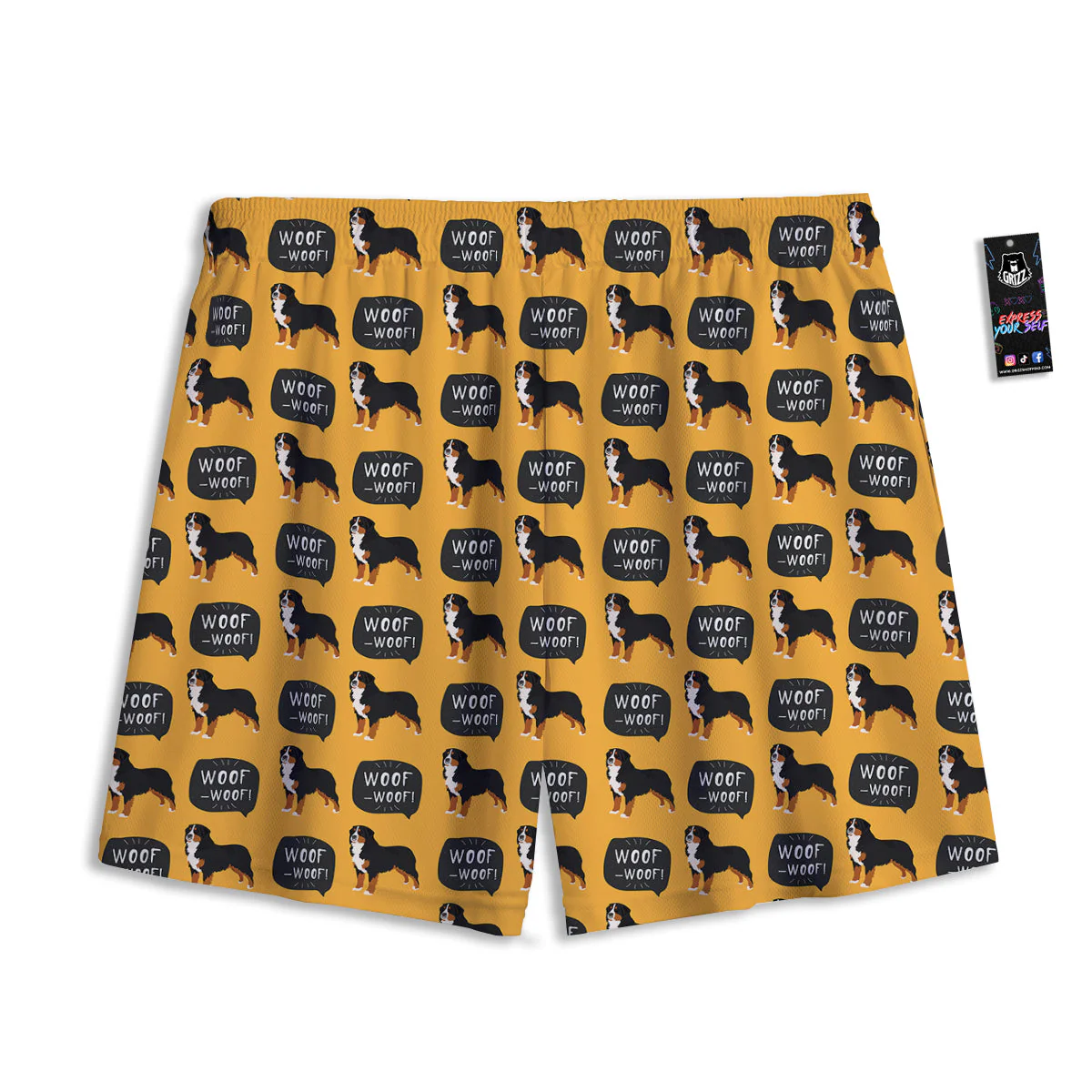 Bernese Yellow Woof Woof Print Pattern Mesh Shorts - Image 2