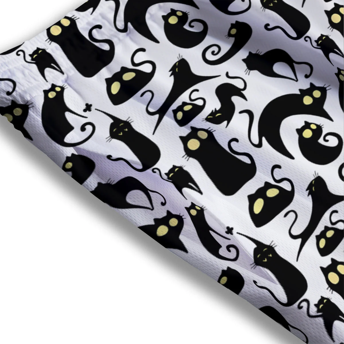 Big Eye Black Cat Halloween Print Pattern Mesh Shorts - Image 3