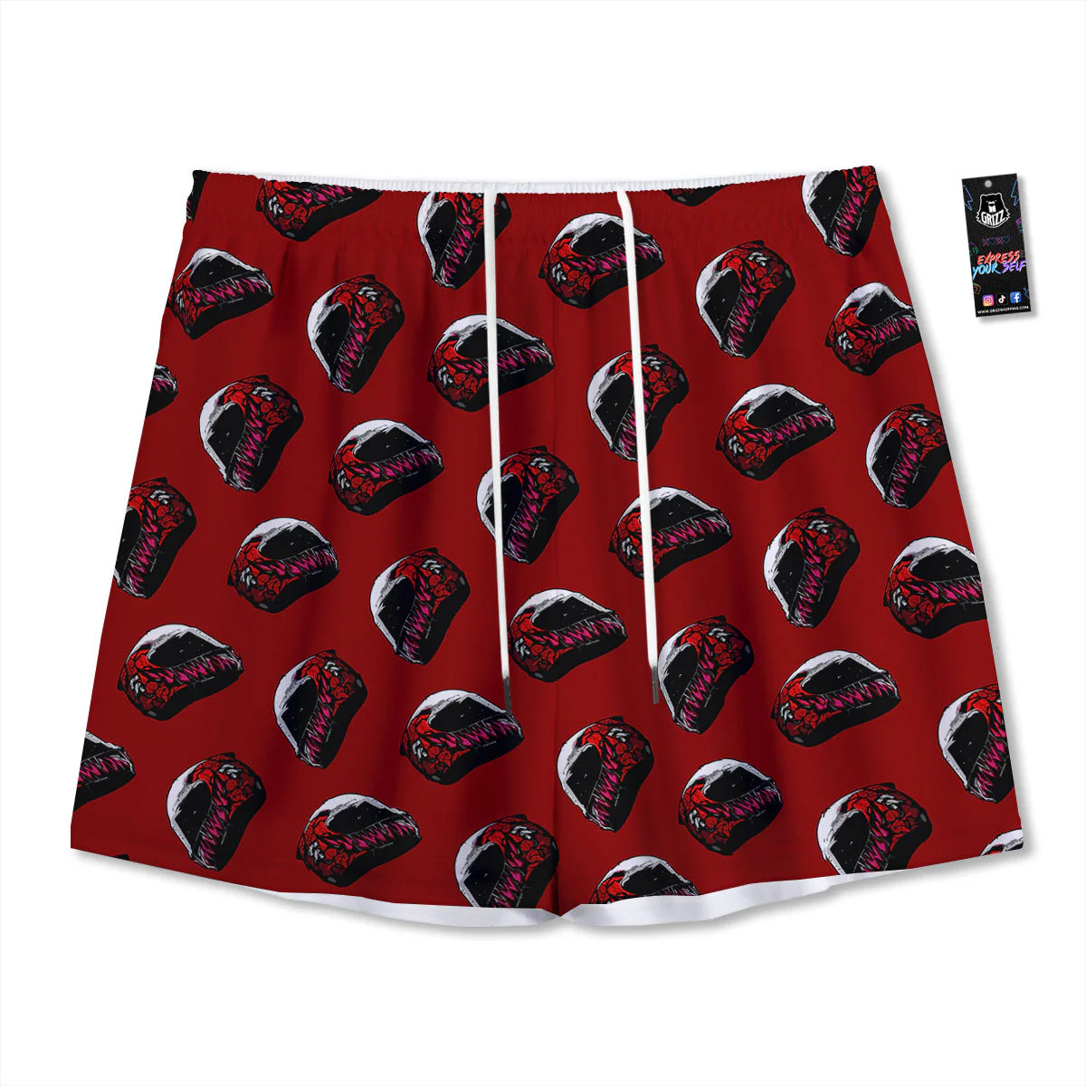 Biker Helmet Devil Print Pattern Mesh Shorts