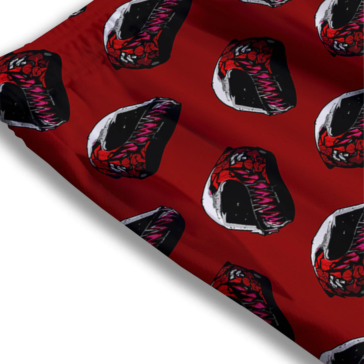 Biker Helmet Devil Print Pattern Mesh Shorts - Image 3