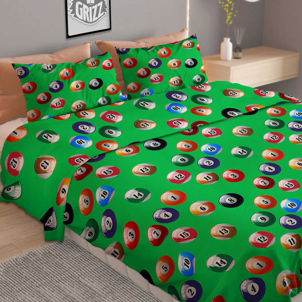 Billiard Ball Green Print Pattern Duvet Cover Bedding Set - Image 2