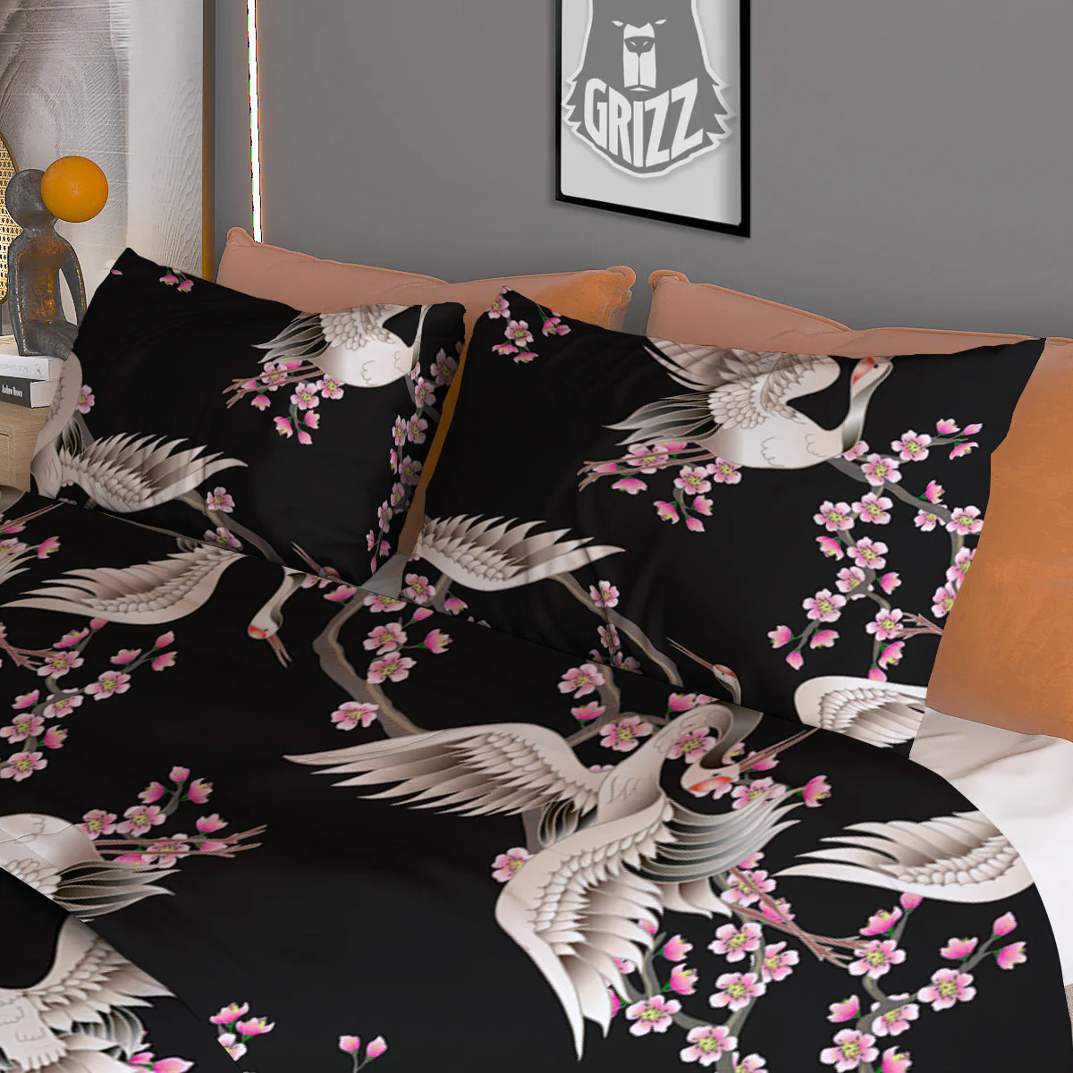 Bird Crane Watercolor Print Pattern Duvet Cover Bedding Set - Image 3