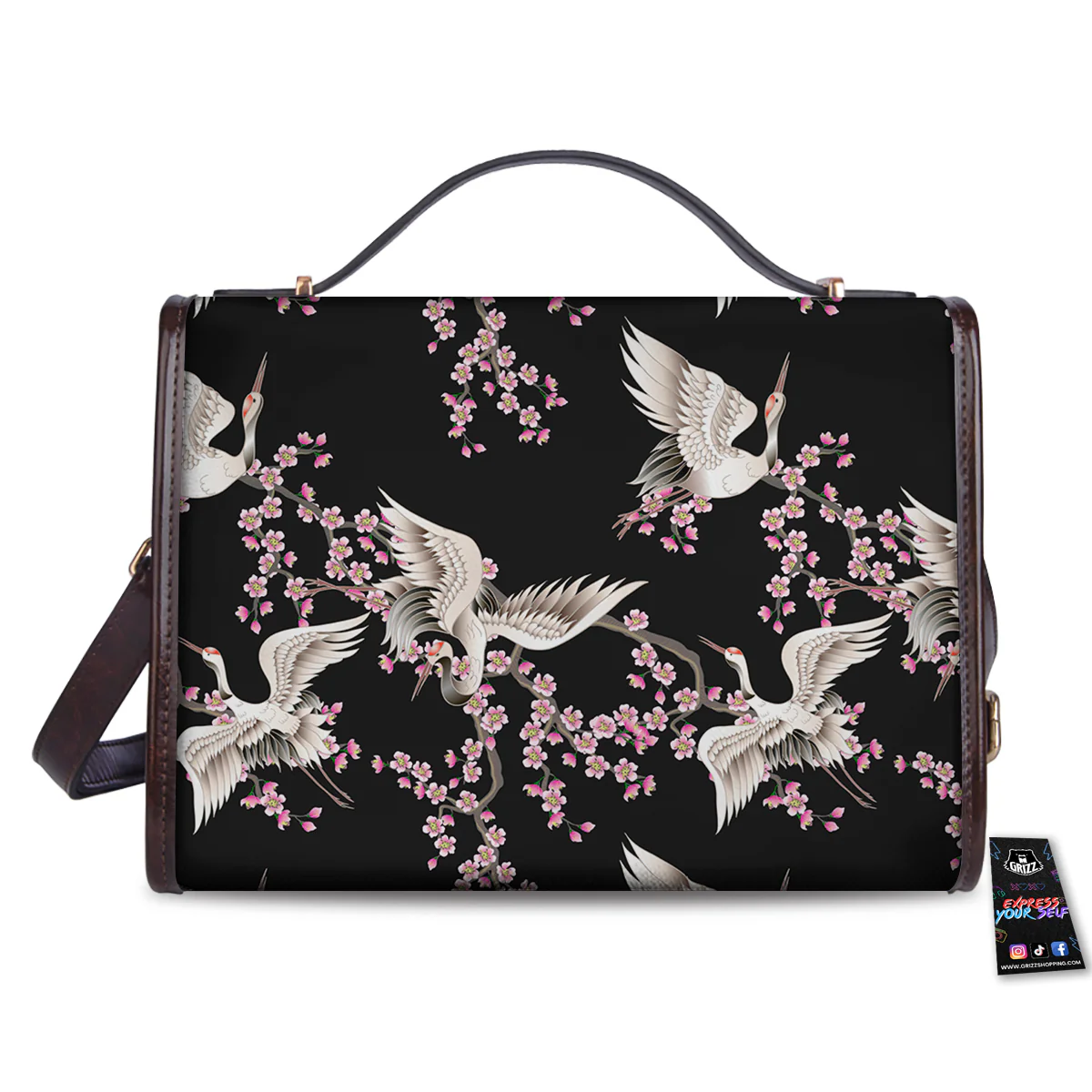 Bird Crane Watercolor Print Pattern Women's Satchel Bag - Image 2