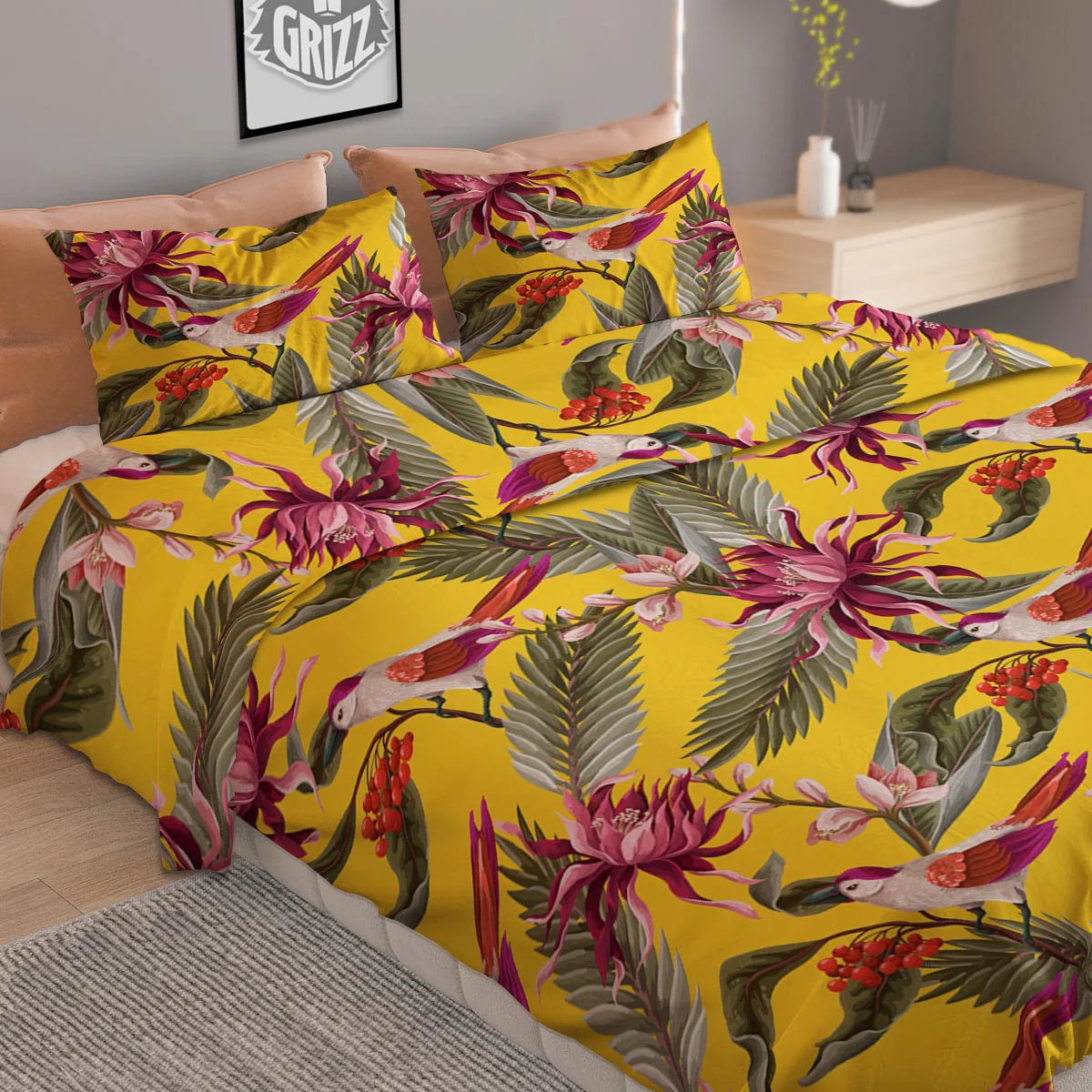 Bird Tropical Of Paradise Print Pattern Duvet Cover Bedding Set - Image 2