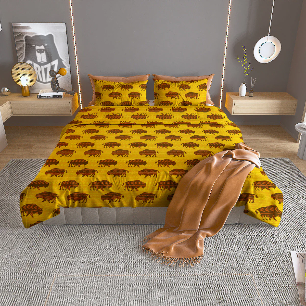 Bison Aztec Print Pattern Duvet Cover Bedding Set