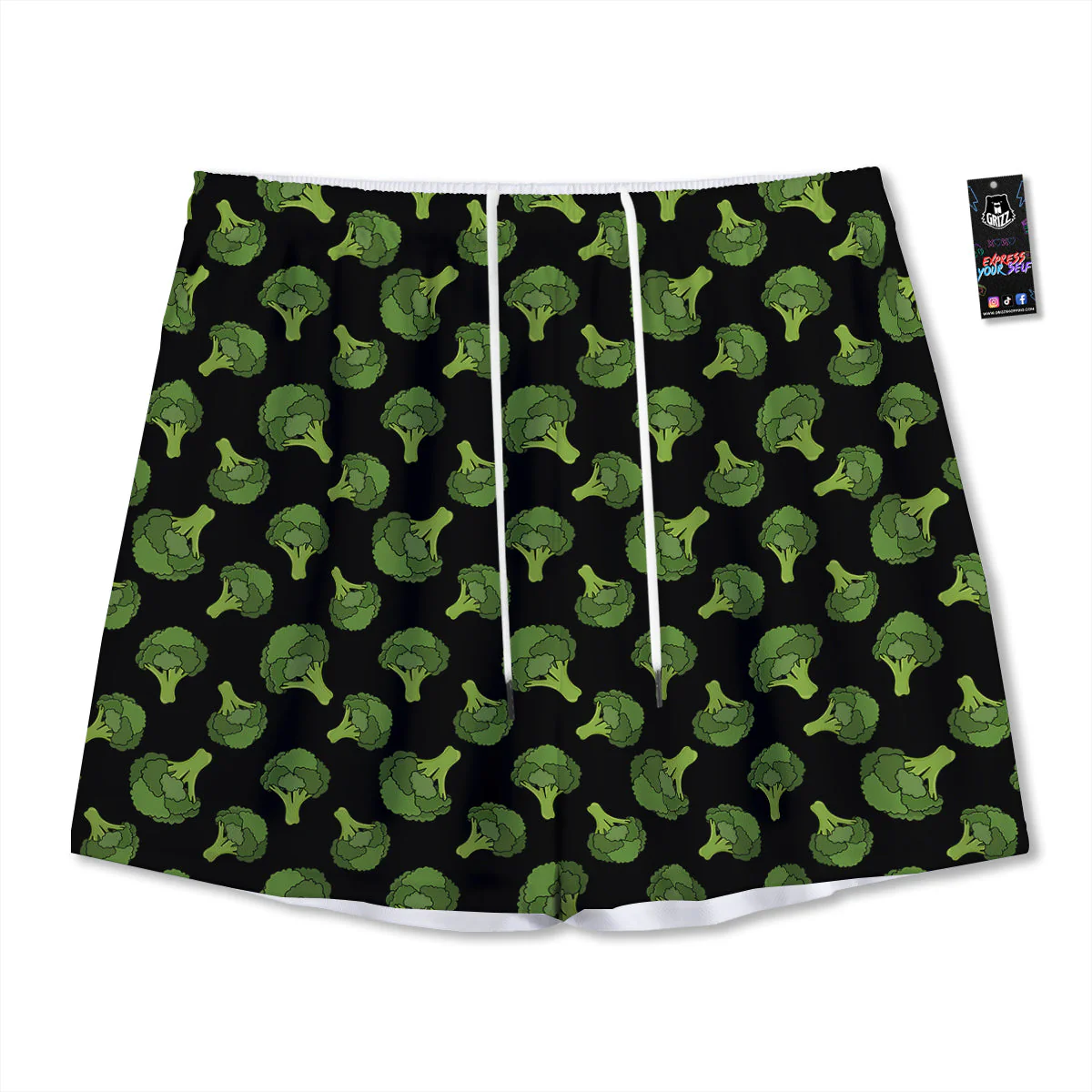 Black And Broccoli Print Pattern Mesh Shorts