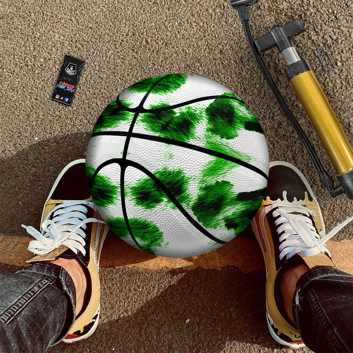Black And Green Acid Wash Tie Dye Print Basketball - Image 2