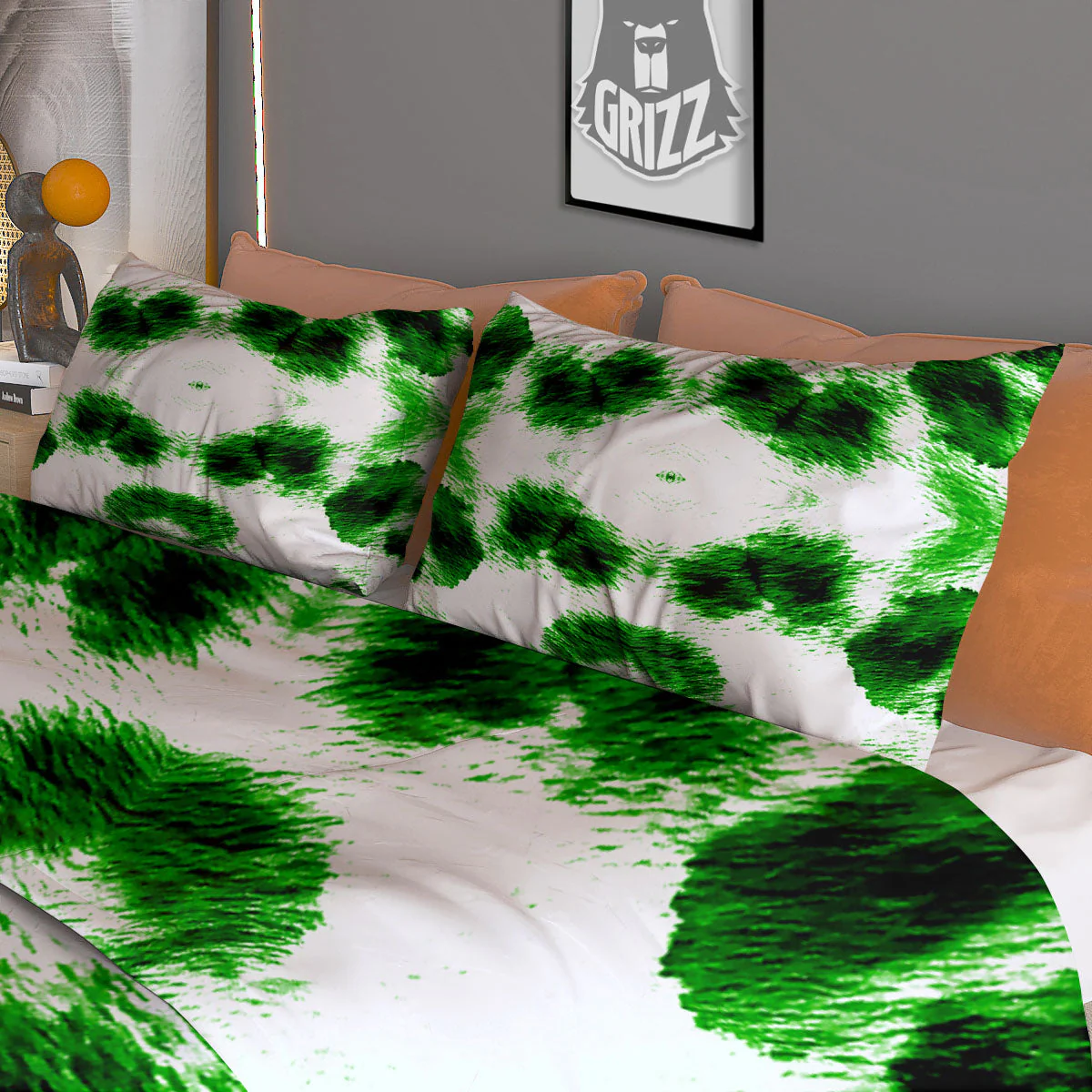 Black And Green Acid Wash Tie Dye Print Duvet Cover Bedding Set - Image 3