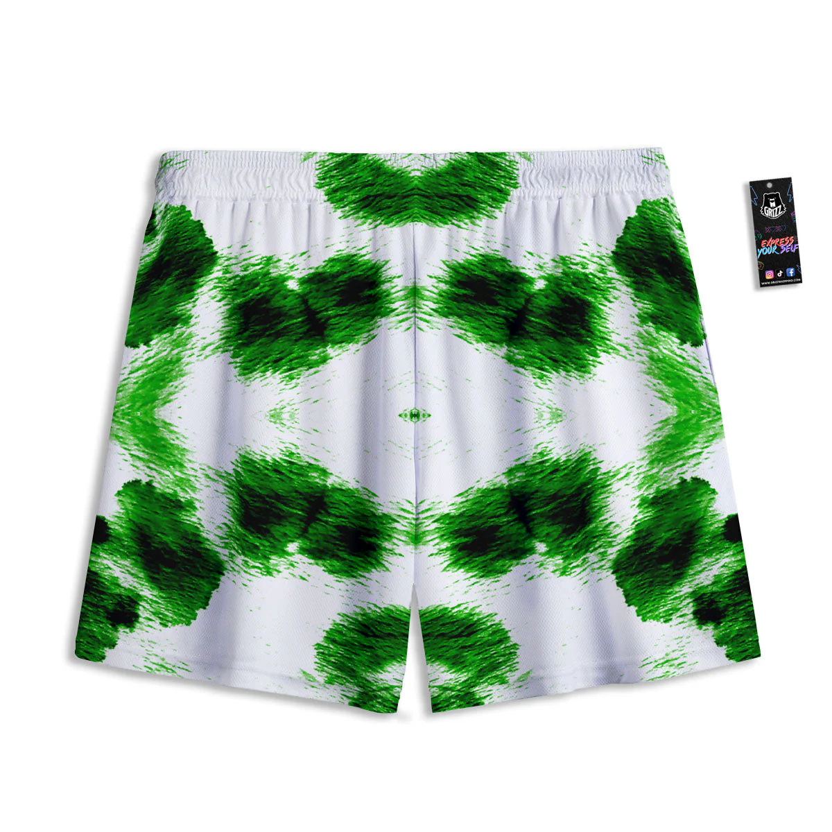 Black And Green Acid Wash Tie Dye Print Mesh Shorts - Image 2