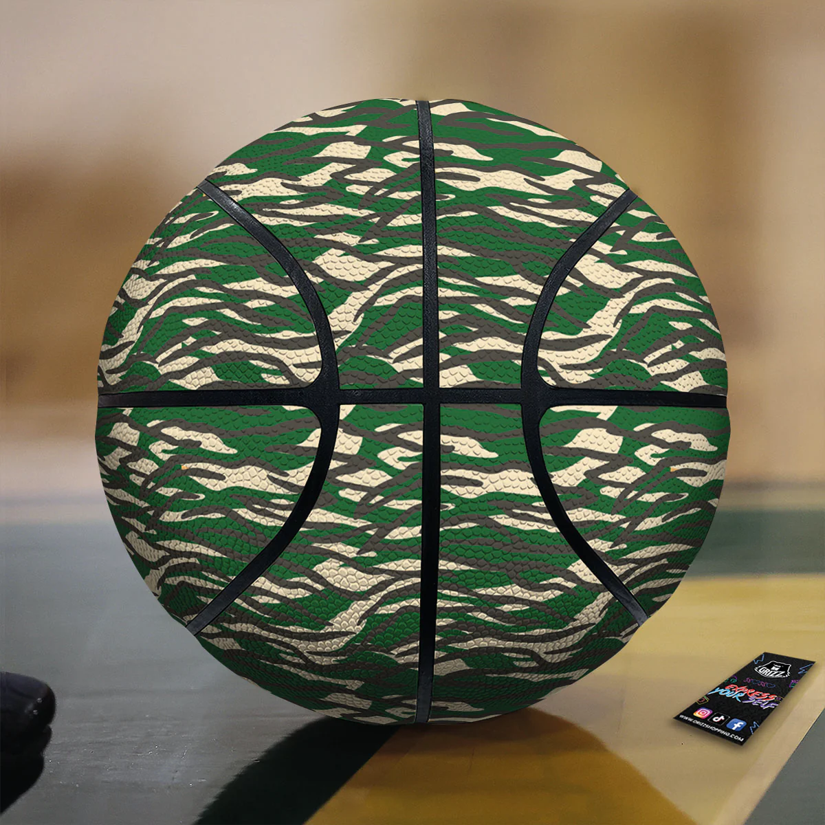 Black And Green Tiger Stripe Camo Print Basketball