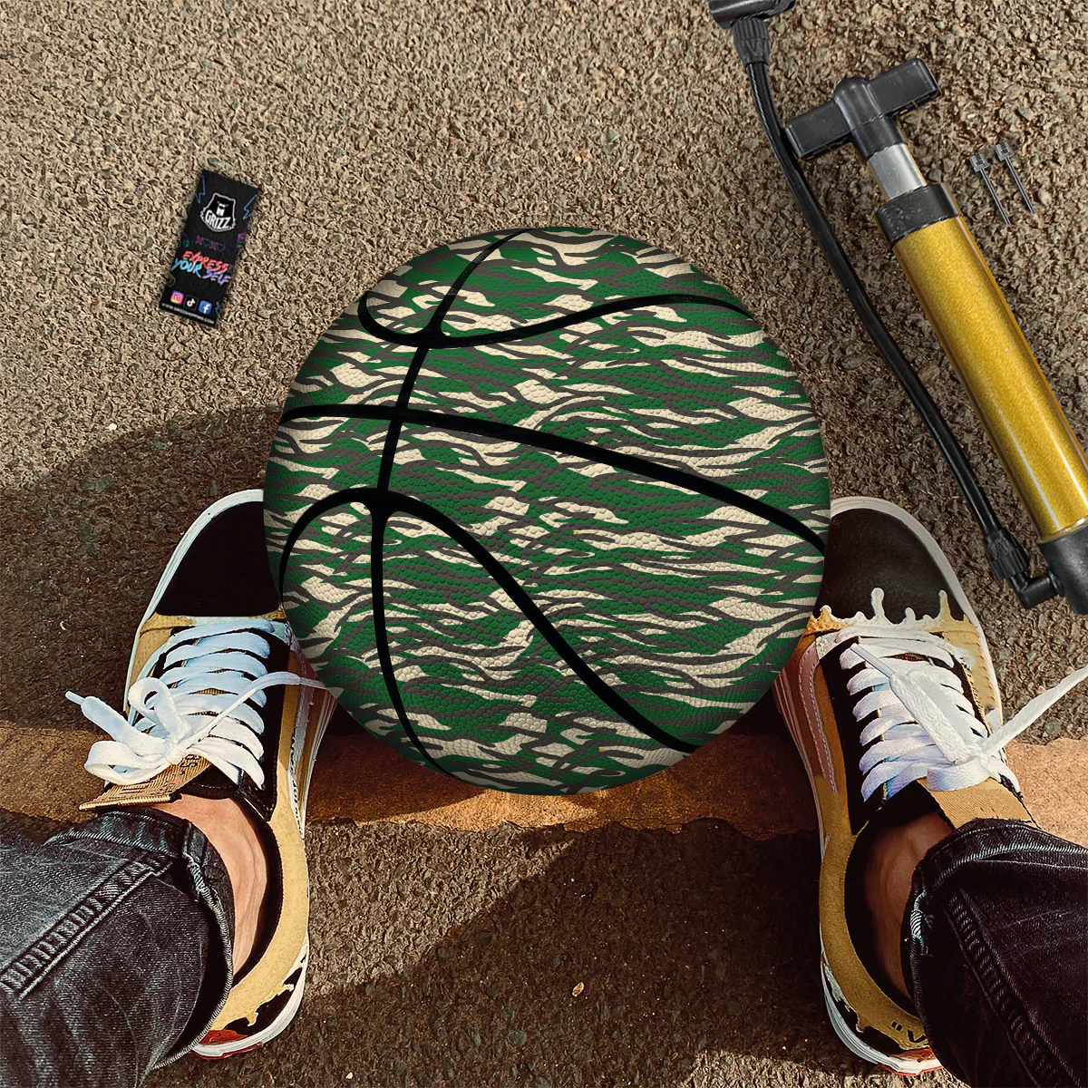 Black And Green Tiger Stripe Camo Print Basketball - Image 2