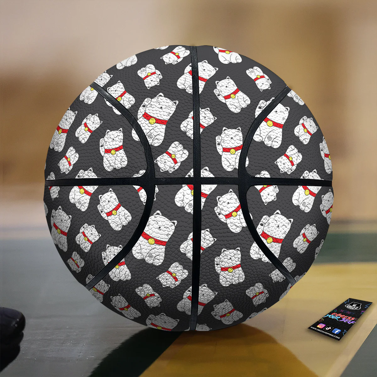 Black And Lucky Cat  Print Pattern Basketball