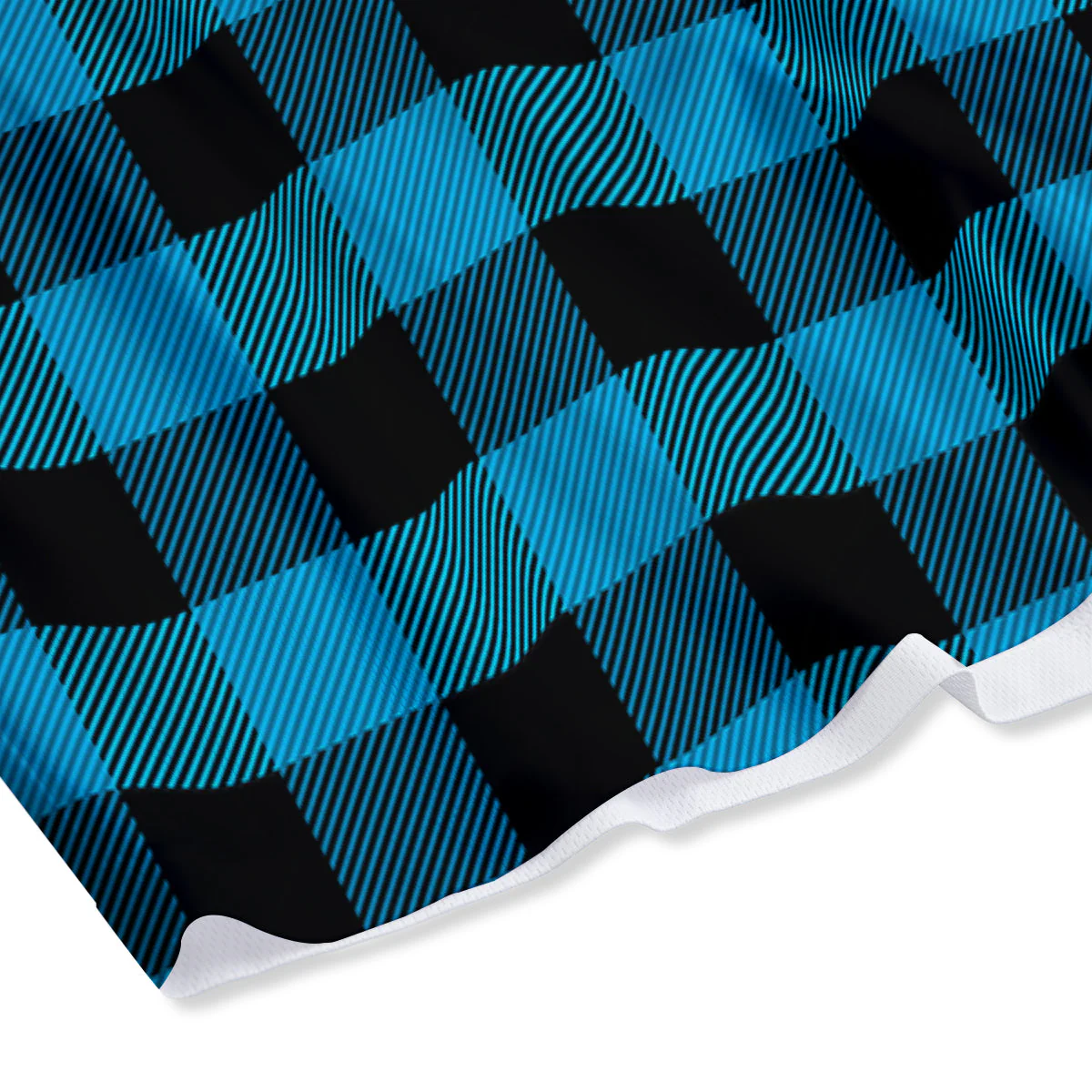 Black And Turquoise Check Print Pattern Mesh Shorts - Image 4